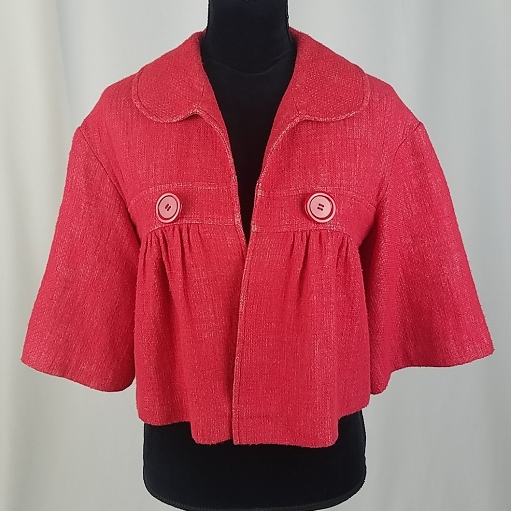 Tibi‎ women red crop 3/4 sleeve cotton linen blend